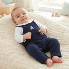 J16015: Baby Boys Bear Motif Quilted Dungaree & Top Outfit  (NB-6 Months)
